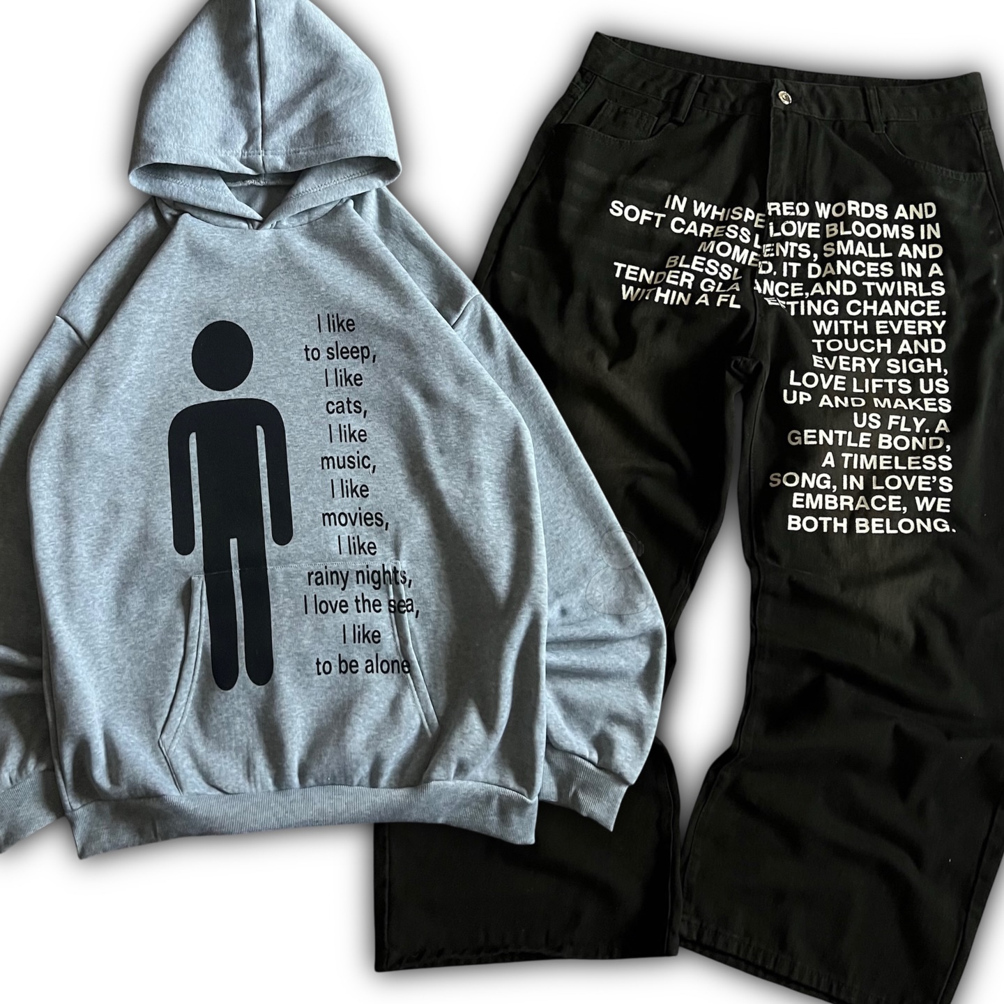 Street Fashion Women - กางเกงยีนส์ลายอเมริกัน Y2K เสื้อฮู้ดดี้ผู้ชาย ชุดสตรีทแวร์สไตล์โกธิค ฮาราจูกุ ฮิปฮอป