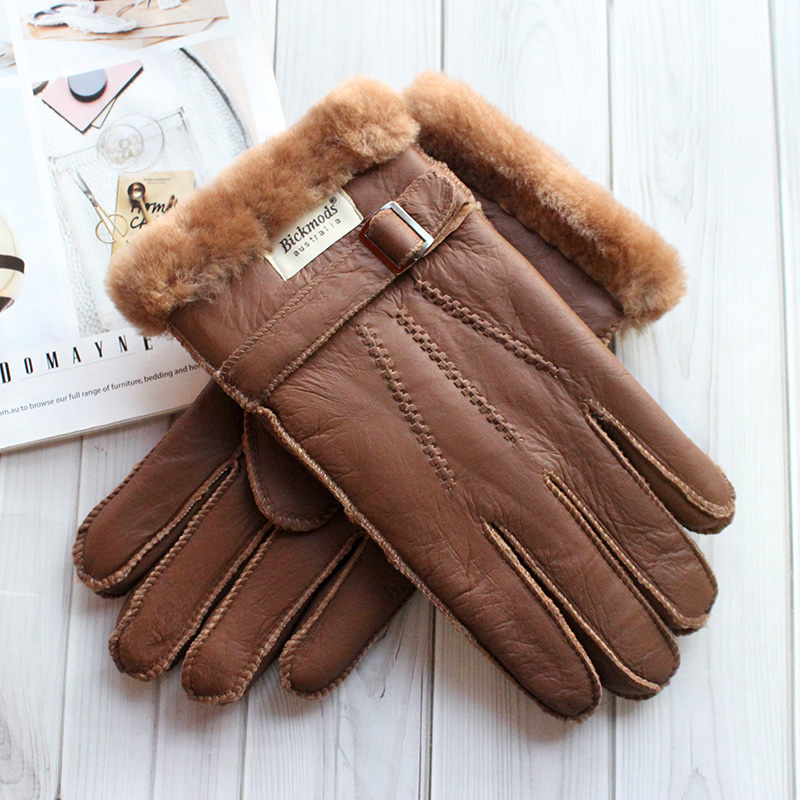 Street Fashion Gloves - หนังแกะถุงมือขนสัตว์ผู้ชายหนาฤดูหนาว WARM ขนาดใหญ่กลางแจ้ง Windproof เย็นมือเย็บเย็บหนังถุงมือ
