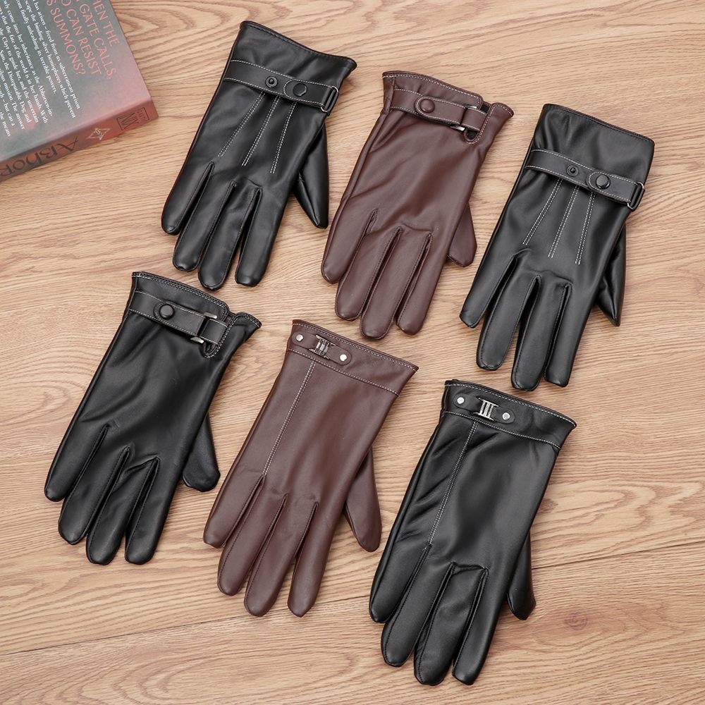 Street Fashion Gloves - ถุงมือหนังขนแกะกันหนาวสำหรับผู้ชาย, ถุงมือกันลมหน้าจอสัมผัสกันน้ำถุงมือขับรถถุงมือแบบเต็มนิ้วสีดำ
