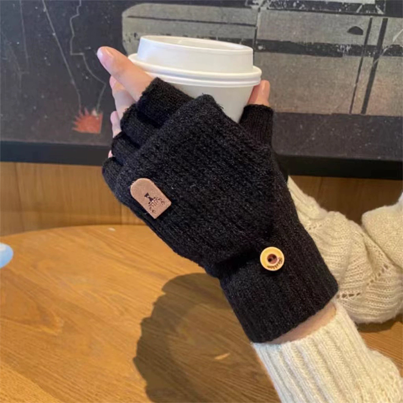 Street Fashion Gloves - ถุงมือถักแบบไม่มีนิ้ว ถุงมือหน้าหนาวแบบหนา อุ่น ใช้กับหน้าจอสัมผัสได้ สำหรับผู้ชาย ผู้หญิง