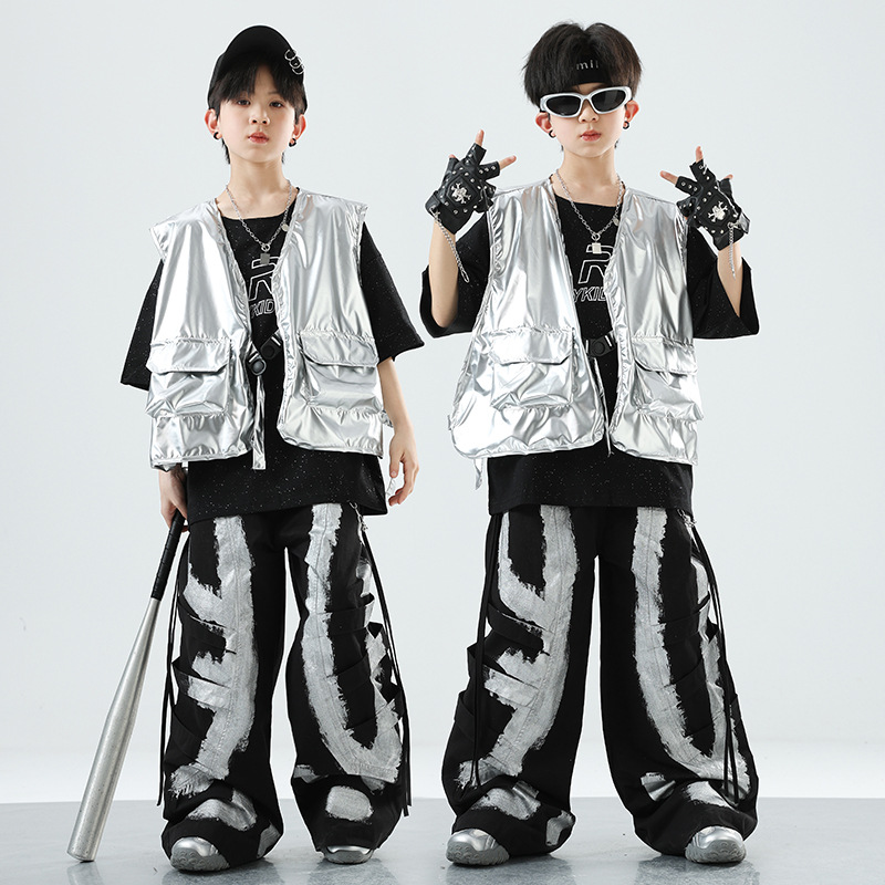 Street Fashion Graffiti - ชุดเสื้อครอปแฟชั่นฮิปฮอป กางเกงลายกราฟฟิตี้ทรงหลวม สไตล์เคป๊อป ชุดสตรีทแวร์สำหรับเด็กผู้หญิง ชุดเต้นแจ๊สสตรีทแดนซ์สำหรับเด็ก