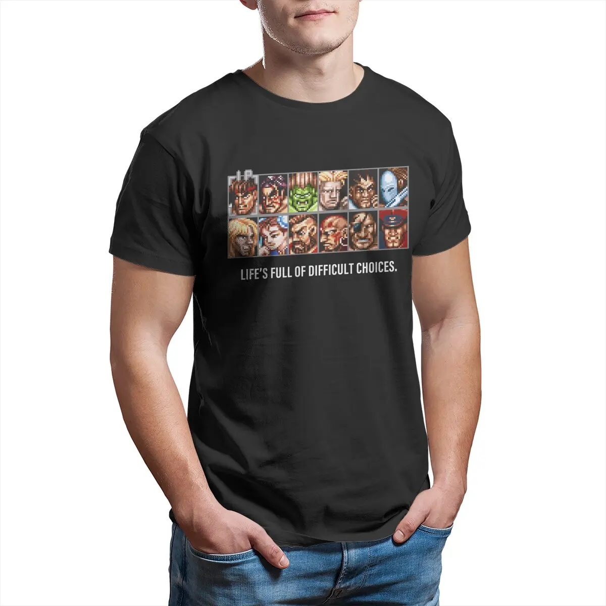 Street Fashion Videos - เสื้อยืดพิมพ์ลายพิกเซลอาร์ตวิดีโอเกมส์ Street Fighter สุดฮา ตัวเลือกที่ยากลำบาก สำหรับผู้ชาย