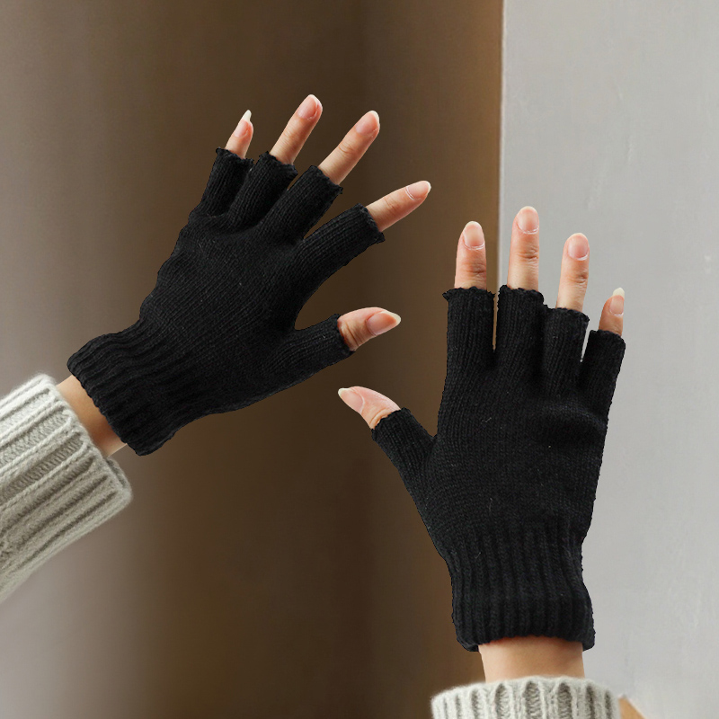 Street Fashion Gloves - ถุงมือไหมพรมแบบครึ่งนิ้วสำหรับผู้หญิง ถุงมือถักไหมพรมน่ารักแบบสองแบบสำหรับผู้ชาย หนาขึ้นเพื่อความอบอุ่นในฤดูหนาว แบบไม่มีนิ้วสำหรับนักเรียน