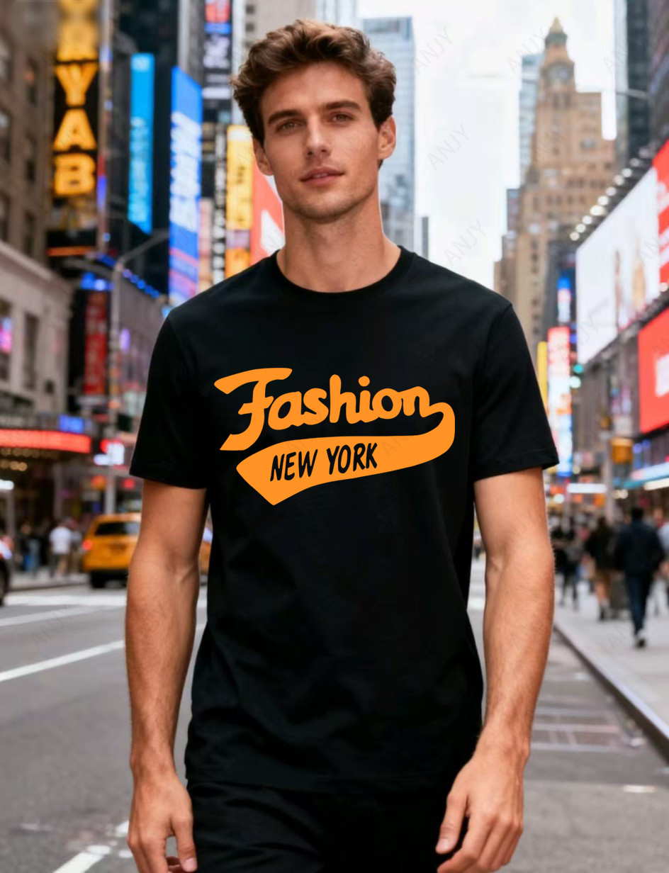 Street Fashion In New York - เสื้อยืดพิมพ์ลายสไตล์นิวยอร์ก สตรีทสไตล์ ทรงหลวม ลำลอง สไตล์คู่รัก คอกลม