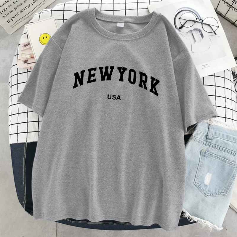 Street Fashion In New York - เสื้อยืดลายกราฟิกสำหรับผู้หญิงเสื้อกีฬาผ้าฝ้ายสำหรับฤดูร้อนแฟชั่นเสื้อยืดสตรีทลำลองโอเวอร์ไซส์