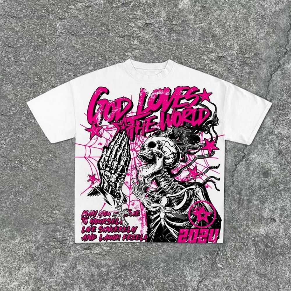 Street Fashion Graffiti - เสื้อยืดคอกลมพิมพ์ลายกราฟฟิตี้กะโหลกศีรษะส่วนบุคคลของผู้ชายใหม่ที่ทันสมัยสวมใส่สบายและระบายอากาศได้ดีเสื้อสไตล์สตรีทกลางแจ้ง