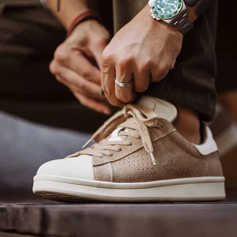Mesh Top Layering - รองเท้าผ้าใบผู้ชาย Maden สไตล์วินเทจ สีบล็อก สีน้ำตาล สำหรับฤดูใบไม้ผลิและฤดูใบไม้ร่วง