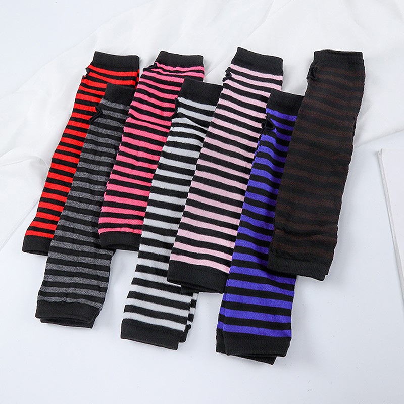 Street Fashion Gloves - ถุงมือกันหนาวแขนยาวสำหรับผู้ชายและผู้หญิง แบบไม่มีนิ้ว ลายทางถักนิตติ้ง ถุงมือยาวถึงข้อศอก ยืดหยุ่น แฟชั่นสำหรับกิจกรรมกลางแจ้ง