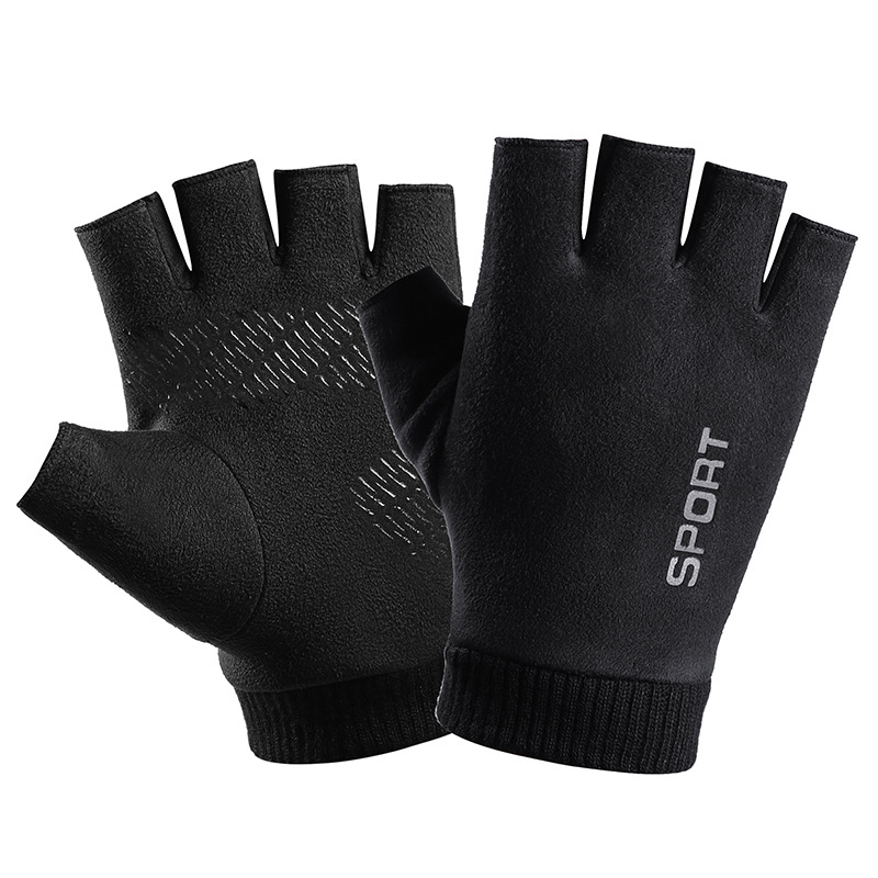 Street Fashion Gloves - ผู้ชายหนังหนังนิ่มฤดูหนาว Plush หนาครึ่ง Finger Touch Screen