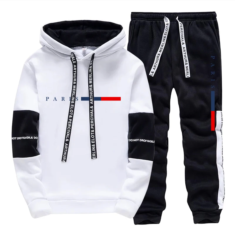 Street Fashion In Paris - ชุดเซ็ตผู้ชาย/เสื้อฮู้ด/กางเกง แฟชั่นปารีส ฤดูใบไม้ร่วง ฤดูหนาว ชุดลำลองสปอร์ต เสื้อฮู้ดแบบสวมหัวและกางเกงขายาว