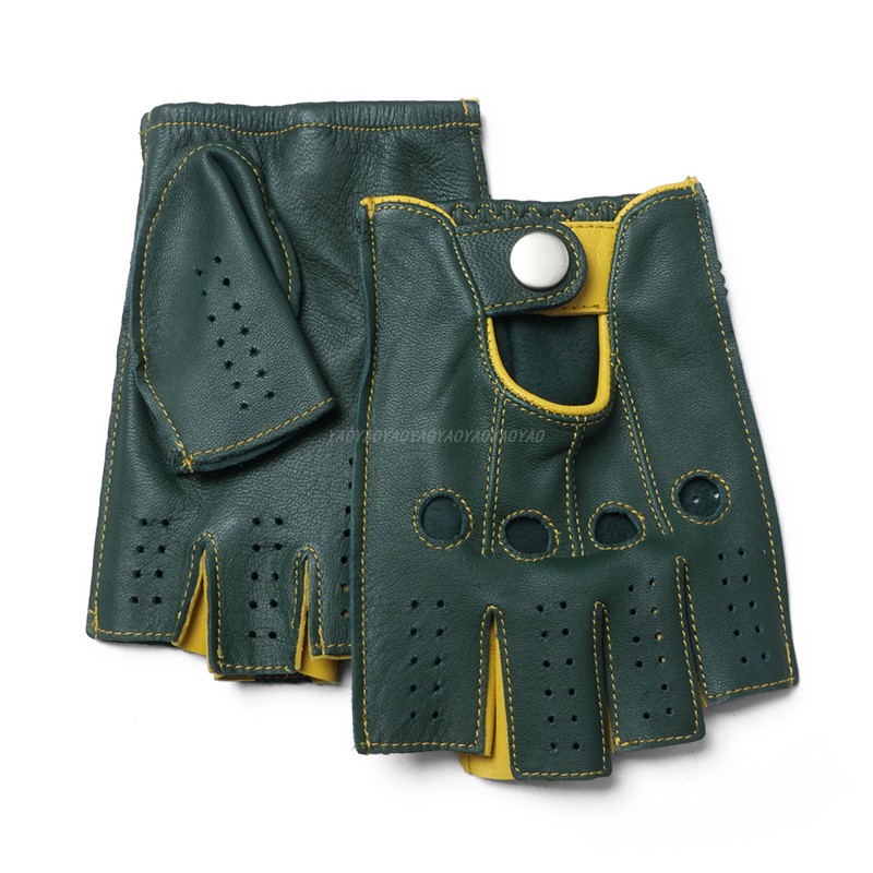 Street Fashion Gloves - คุณภาพสูง 2026 ใหม่ ฮาล์ฟ แฟอินเกอร์ถุงมือหนังแท้สำหรับผู้ชาย ถุงมือหนังแพะ