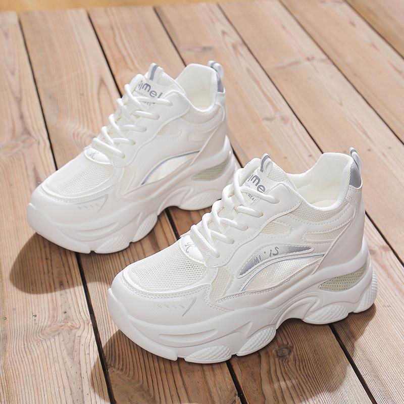 Mesh Top Layering - รองเท้าผ้าใบผู้หญิงทรง Dad Shoes เสริมส้นด้านใน ระบายอากาศได้ดี รุ่นอัพเกรดสำหรับฤดูร้อน