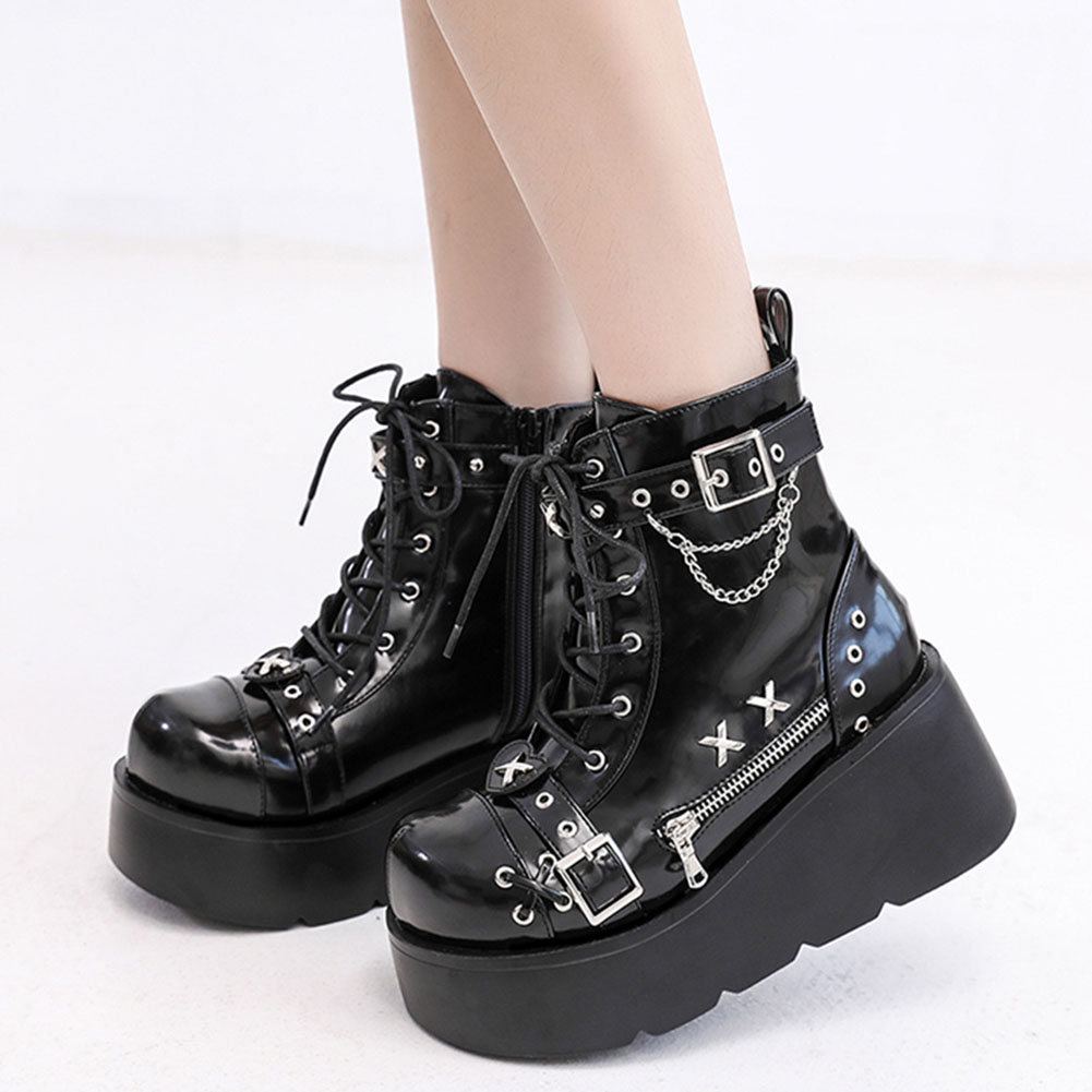 Street Fashion Brand - ใหม่เอี่ยมสุภาพสตรี Goth ข้อเท้ารองเท้าแฟชั่นหัวเข็มขัด Zip Rivet Punk