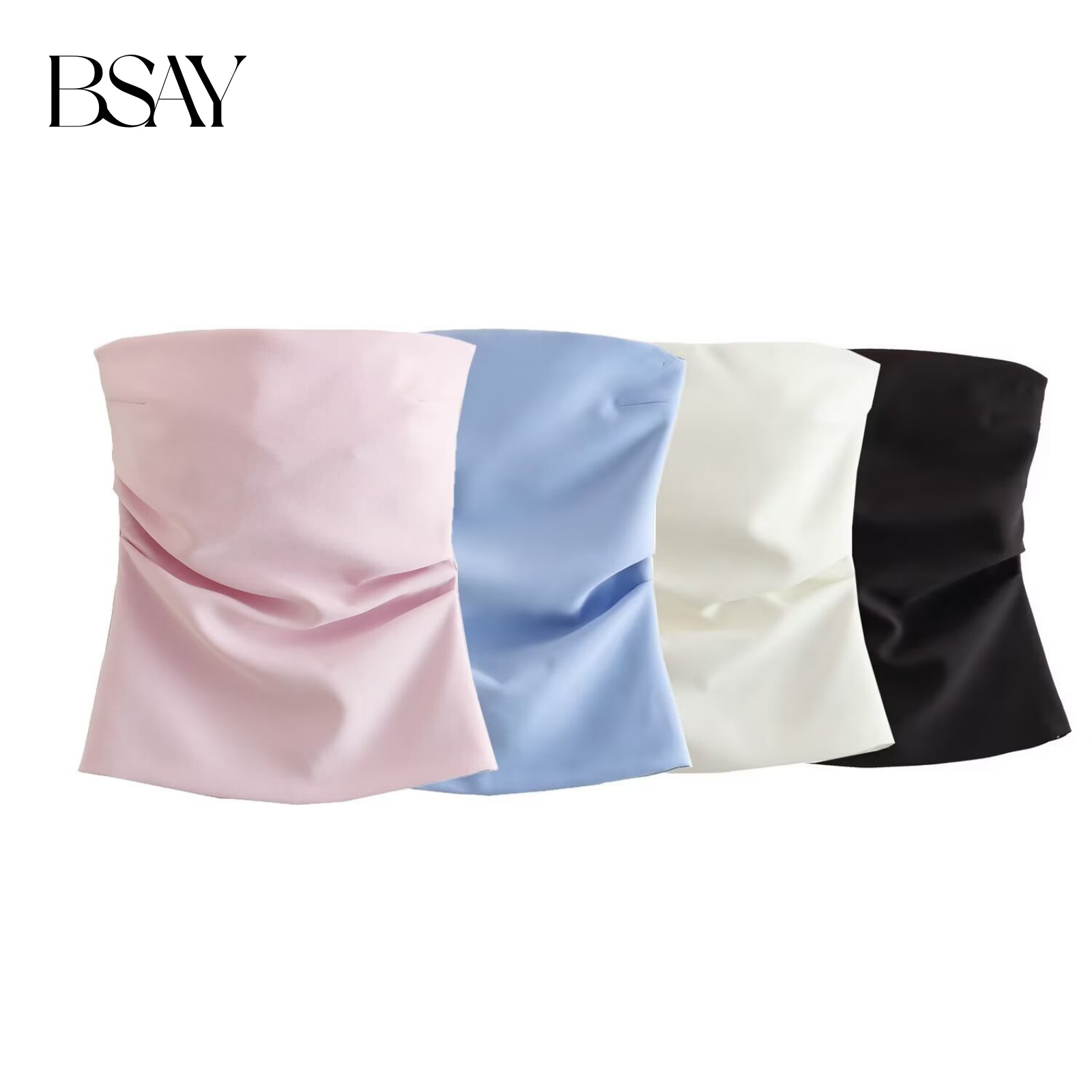 Street Fashion Vest - เสื้อครอปแฟชั่นผู้หญิง BSAY รุ่นใหม่สำหรับฤดูร้อน แบบไม่มีสาย ไม่มีแขน ซิปหลัง