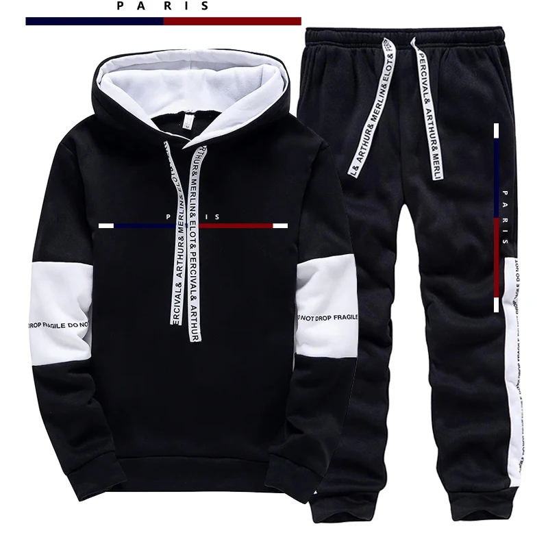 Street Fashion Trends - ชุดแฟชั่นพารีสสำหรับผู้ชาย/เสื้อฮู้ด/กางเกง ชุดลำลองสำหรับฤดูใบไม้ร่วง ชุดกีฬาใส่วิ่งจ๊อกกิ้ง สไตล์สตรีทแฟชั่นเมือง ชุดเสื้อสเวตเตอร์และกางเกงขายาว