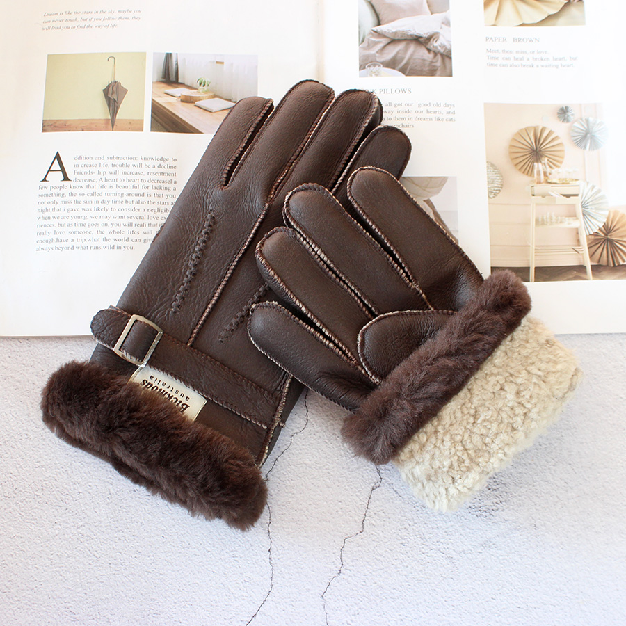 หนังแกะถุงมือขนสัตว์ผู้ชายหนาฤ - Street Fashion Gloves บทวิจารณ์และราคา