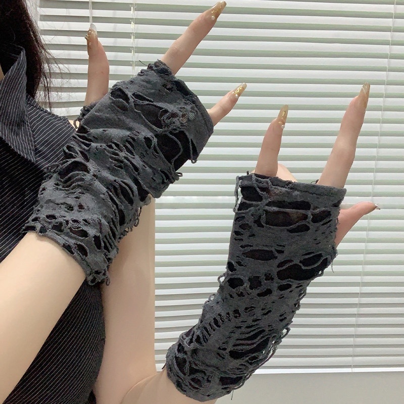 ปลอกแขนกันแดดแบบตาข่ายขาดๆ สไต - Street Fashion Gloves บทวิจารณ์และราคา