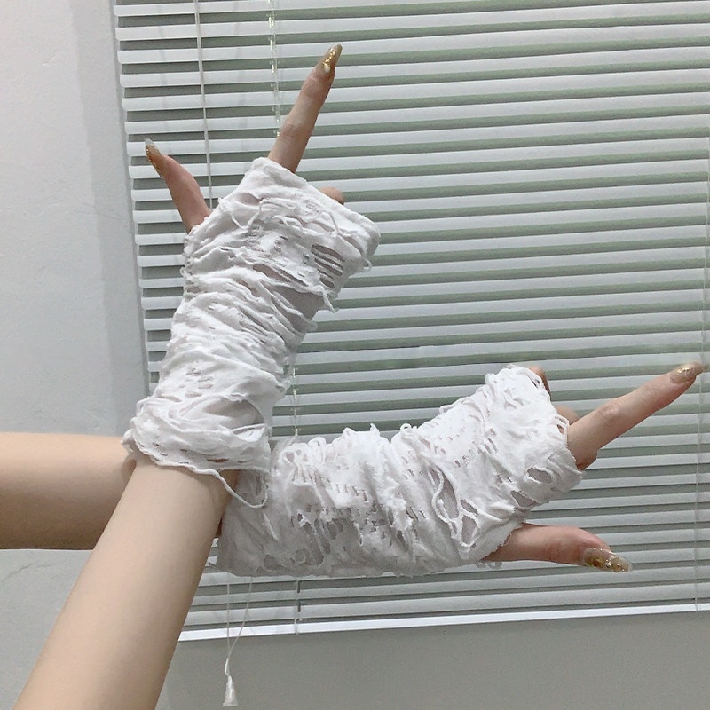 ปลอกแขนกันแดดแบบตาข่ายขาดๆ สไต - Street Fashion Gloves บทวิจารณ์และราคา