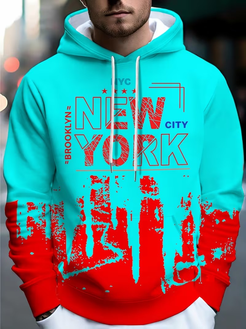 เสื้อฮู้ดดี้ผู้ชายลายพิมพ์ตัวอ - Street Style New York Fashion บทวิจารณ์และราคา