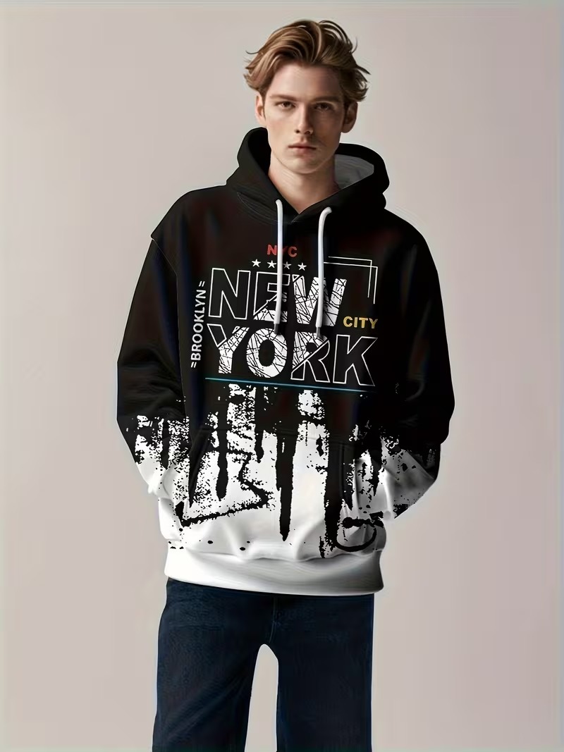 เสื้อฮู้ดดี้ผู้ชายลายพิมพ์ตัวอ - Street Style New York Fashion บทวิจารณ์และราคา