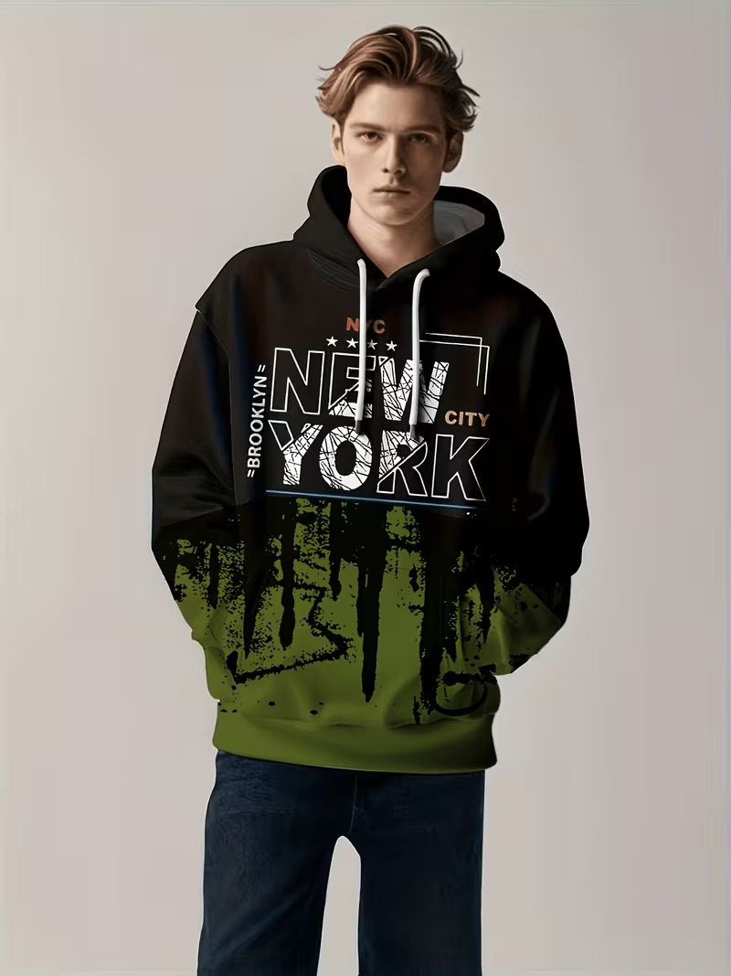 เสื้อฮู้ดดี้ผู้ชายลายพิมพ์ตัวอ - Street Style New York Fashion บทวิจารณ์และราคา