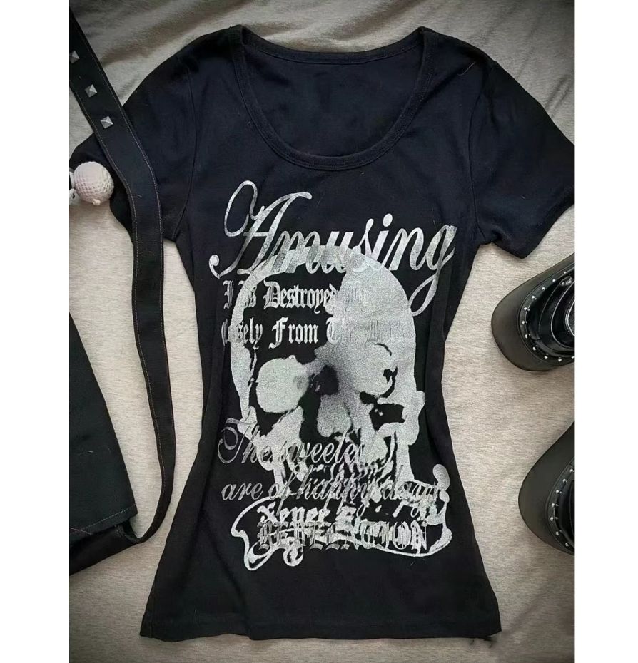 เสื้อยืดพิมพ์ลายหัวกะโหลกสไตล์ - Street Fashion Shibuya บทวิจารณ์และราคา