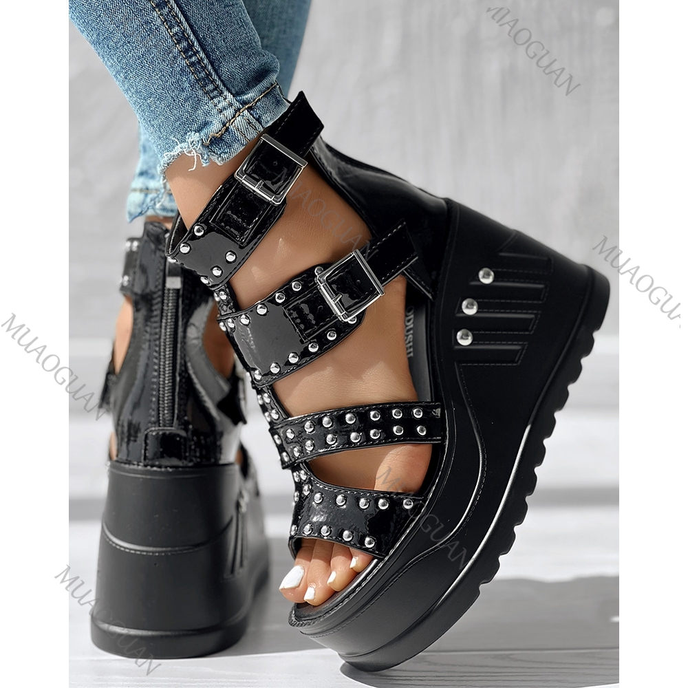 รองเท้าส้นหนาแบบเปิดนิ้วเท้าสี - Street Fashion Women บทวิจารณ์และราคา