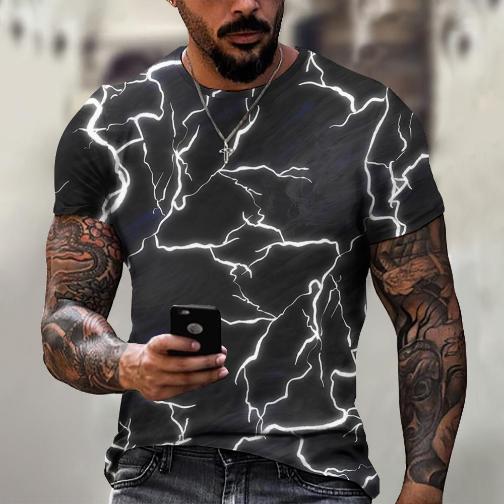เสื้อยืดผู้ชายลายกราฟิกสายฟ้าผ - Street Fashion Style Male บทวิจารณ์และราคา