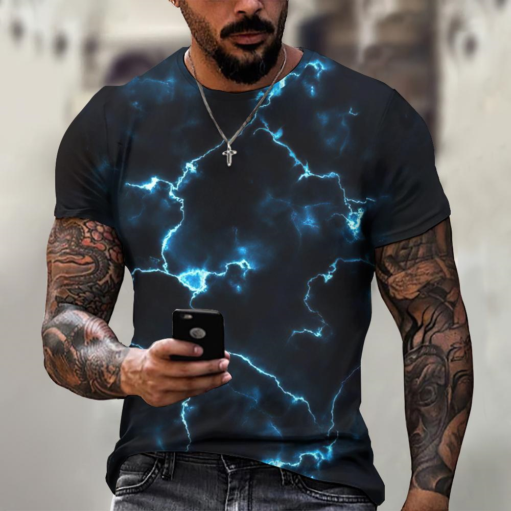 เสื้อยืดผู้ชายลายกราฟิกสายฟ้าผ - Street Fashion Style Male บทวิจารณ์และราคา