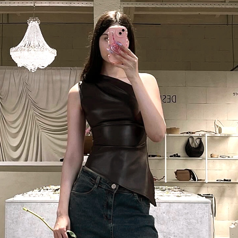 เสื้อกั๊กหนัง PU แบบไม่มีแขนสำ - Street Fashion Vest บทวิจารณ์และราคา
