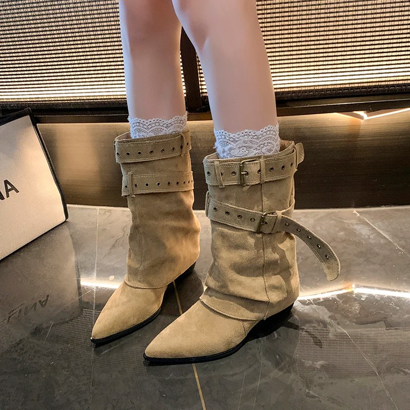 รองเท้าบูทผู้หญิงหัวแหลมแบบมีส - Street Fashion Trends บทวิจารณ์และราคา