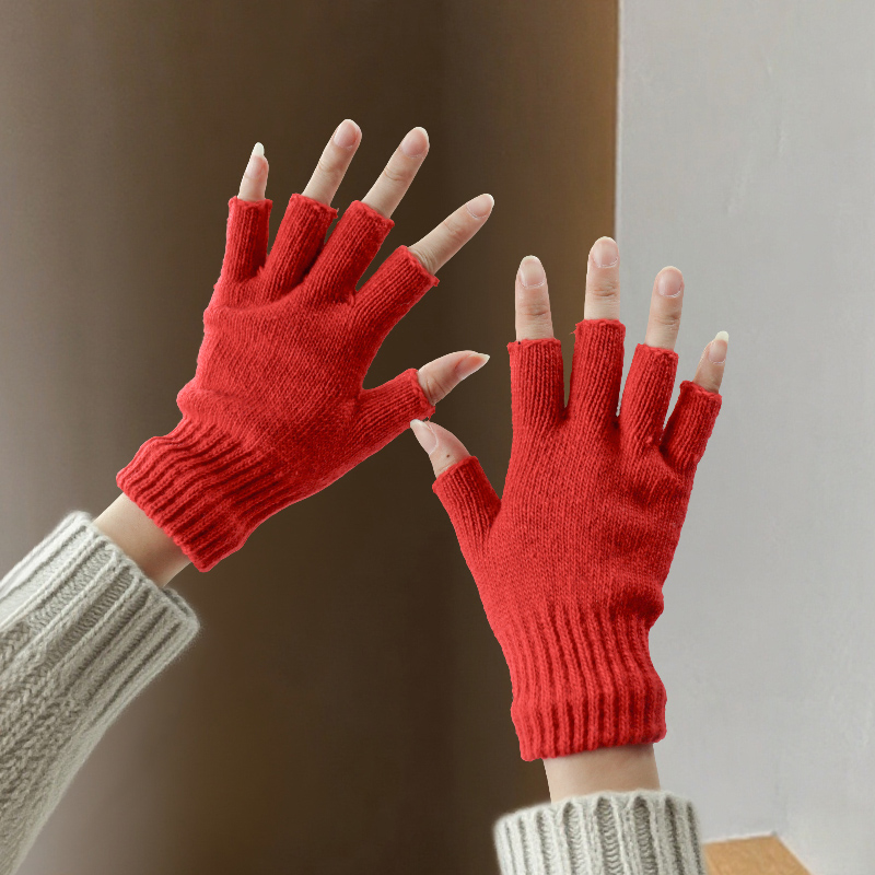 ถุงมือไหมพรมแบบครึ่งนิ้วสำหรับ - Street Fashion Gloves บทวิจารณ์และราคา