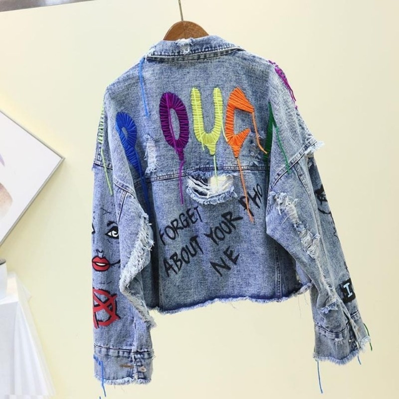 แจ็คเก็ตยีนส์สั้นสไตล์กราฟฟิตี - Street Fashion Graffiti บทวิจารณ์และราคา