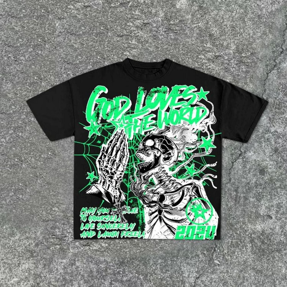 เสื้อยืดคอกลมพิมพ์ลายกราฟฟิตี้ - Street Fashion Graffiti บทวิจารณ์และราคา