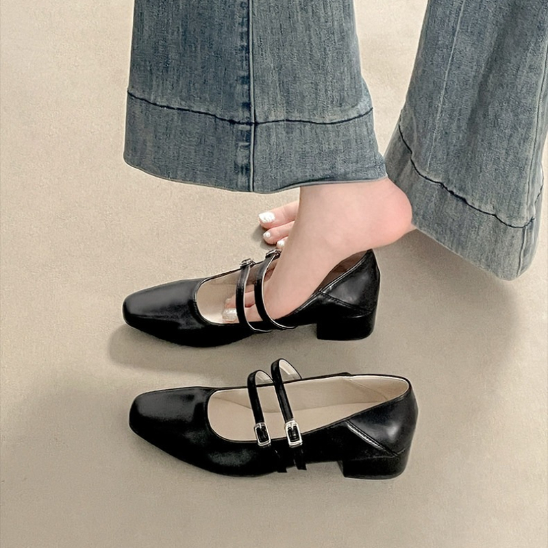 รองเท้าส้นเตี้ยทรงเหลี่ยมสำหรั - Street Fashion Women บทวิจารณ์และราคา