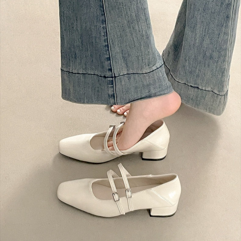 รองเท้าส้นเตี้ยทรงเหลี่ยมสำหรั - Street Fashion Women บทวิจารณ์และราคา