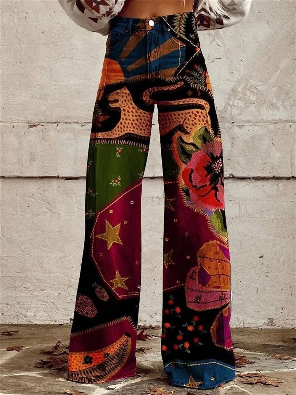กางเกงยีนส์ขากว้างทรงเอวสูงสไต - Street Fashion Taiwan บทวิจารณ์และราคา