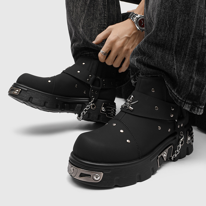 รองเท้าบูทมอเตอร์ไซค์สไตล์ร็อค - Street Fashion Style Male บทวิจารณ์และราคา