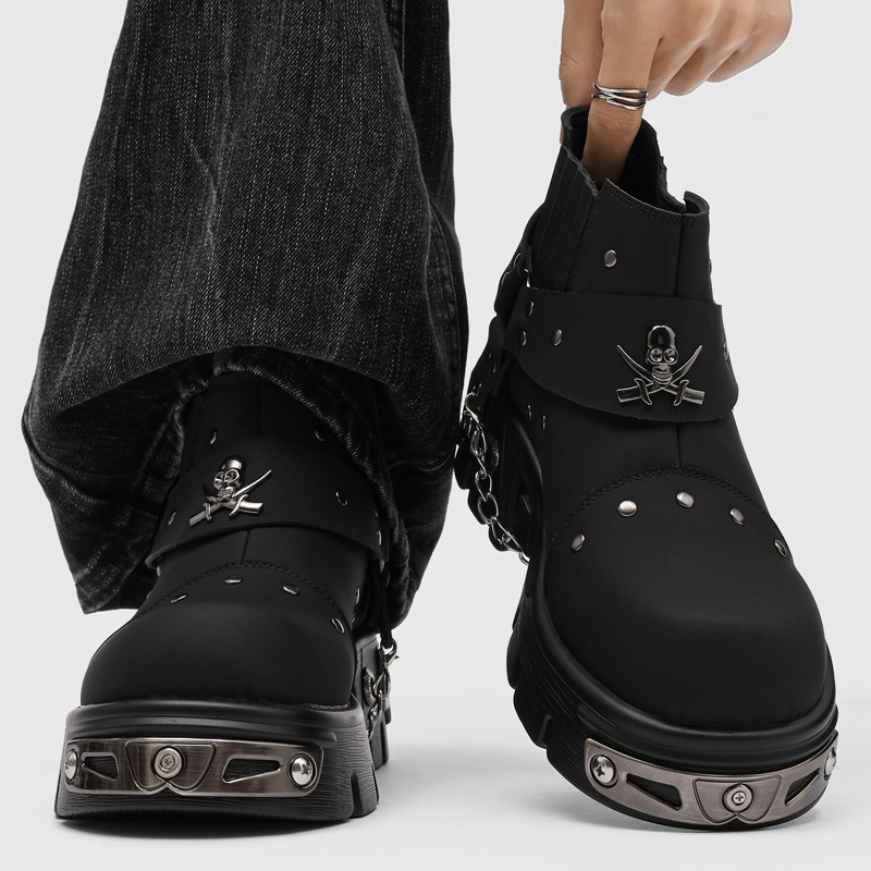 รองเท้าบูทมอเตอร์ไซค์สไตล์ร็อค - Street Fashion Style Male บทวิจารณ์และราคา