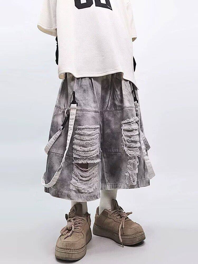 กางเกงยีนส์ขาดสไตล์เรโทรฮิปฮอป - Street Fashion Style Male บทวิจารณ์และราคา